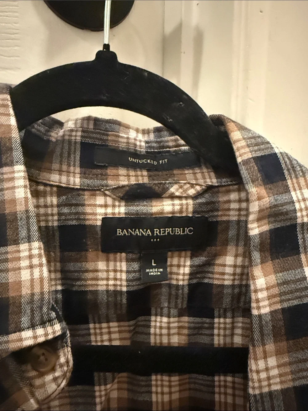 Banana Republic Navy and Tan Plaid Shirt